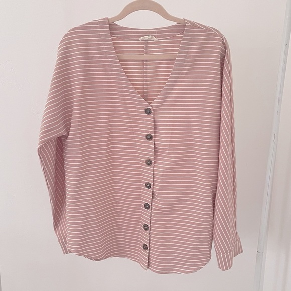 Entro V-Neck Button Down Pink Striped Blouse small nwot - Picture 1 of 8